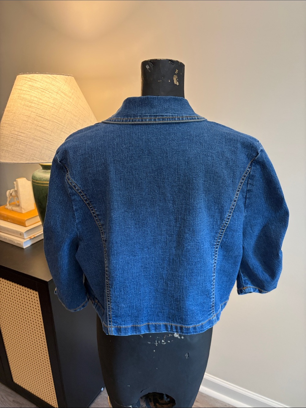 Last Kiss Y2K Indie Cropped OpenFront Denim Jacket XL Ruched Sleeves Alternative - Picture 5 of 15